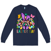 Navy Easter Day Rainbow Long Sleeve Tee - BundleAndBundleShop