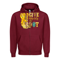 Burgundy Give Cancer the boot Childhood Cancer Zipper Hoodie - NancyCooperArtShop