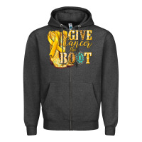 Charcoal Heather Give Cancer the boot Childhood Cancer Zipper Hoodie - NancyCooperArtShop