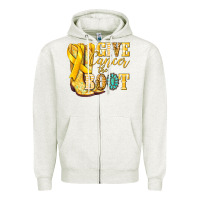 Oatmeal Heather Give Cancer the boot Childhood Cancer Zipper Hoodie - NancyCooperArtShop