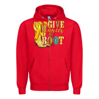 Red Give Cancer the boot Childhood Cancer Zipper Hoodie - NancyCooperArtShop