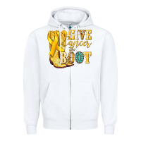White Give Cancer the boot Childhood Cancer Zipper Hoodie - NancyCooperArtShop