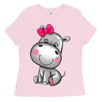 Bubblegum Pink cute hippopotamus Ladies Tee - AdoDesignShop