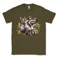 Army Green floral racoon western Classic Tee - NancyCooperArtShop