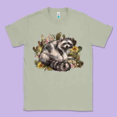 Floral Racoon Western Classic Tee Designed By Nancycooperartshop