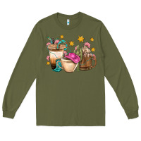 Army Green Western Cowgirl Coffee Cup Bbs Long Sleeve Tee - BundleAndBundleShop