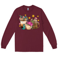 Burgundy Western Cowgirl Coffee Cup Bbs Long Sleeve Tee - BundleAndBundleShop