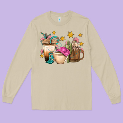 Western Cowgirl Coffee Cup Bbs Long Sleeve Tee Designed By Bundleandbundleshop