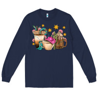 Navy Western Cowgirl Coffee Cup Bbs Long Sleeve Tee - BundleAndBundleShop