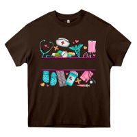 Chocolate Brown nurse elements with costom name Heavy Core Tee - AdoDesignShop
