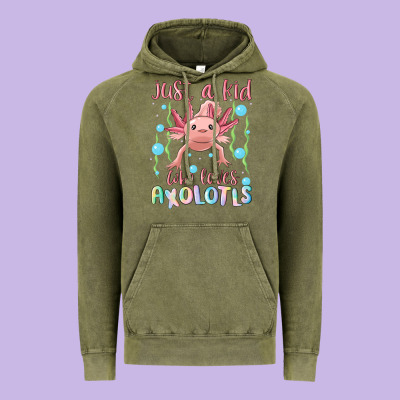Just A Kid Who Loves Axolotls Vintage Hoodie Designed By Maliassmallbusiness