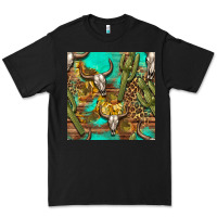 Black western bull skull and cactus seamless pattern Premium Tee - BundleAndBundleShop