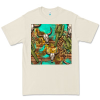 Bone western bull skull and cactus seamless pattern Premium Tee - BundleAndBundleShop