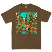 Cacao western bull skull and cactus seamless pattern Premium Tee - BundleAndBundleShop