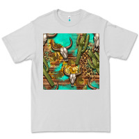 Dove Grey western bull skull and cactus seamless pattern Premium Tee - BundleAndBundleShop