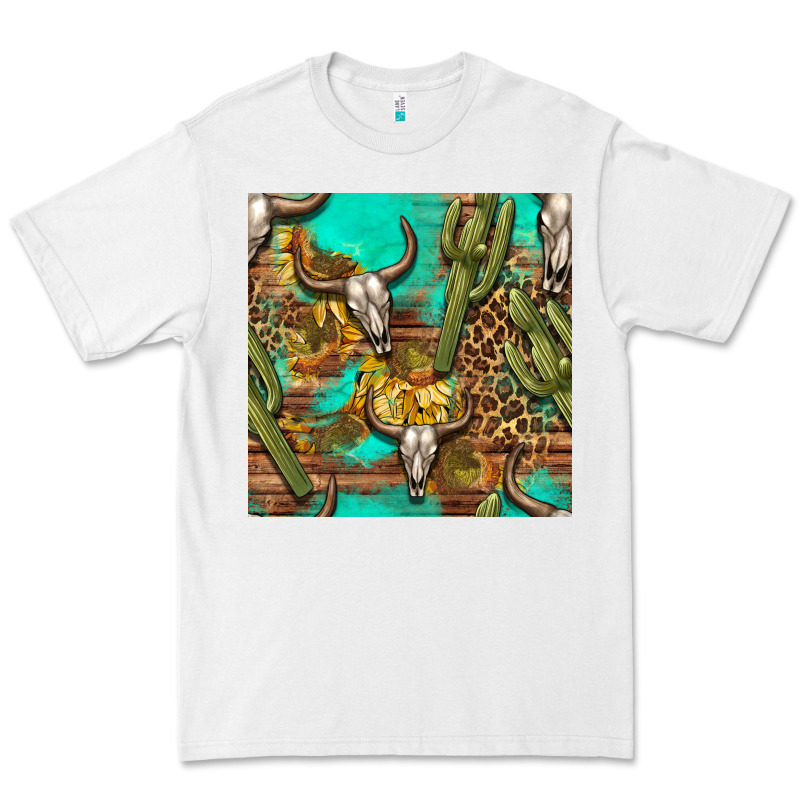 Western Bull Skull And Cactus Seamless Pattern Premium Tee by BundleAndBundleShop | Teevron