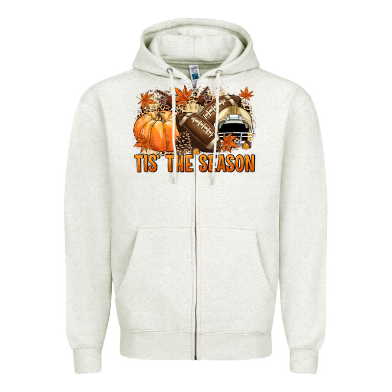 Tis' The Season Football And Light Yellow Helmet Zipper Hoodie by NancyCooperArtShop | Teevron