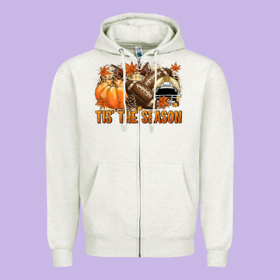 Tis' The Season Football And Light Yellow Helmet Zipper Hoodie Designed By Nancycooperartshop