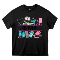 Black nurse elements with costom name Heavy Core Tee - AdoDesignShop