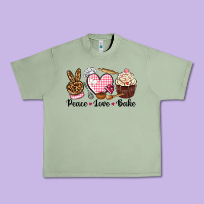 Peace Love Bake Urban Heavy Tee Designed By Nancycooperartshop