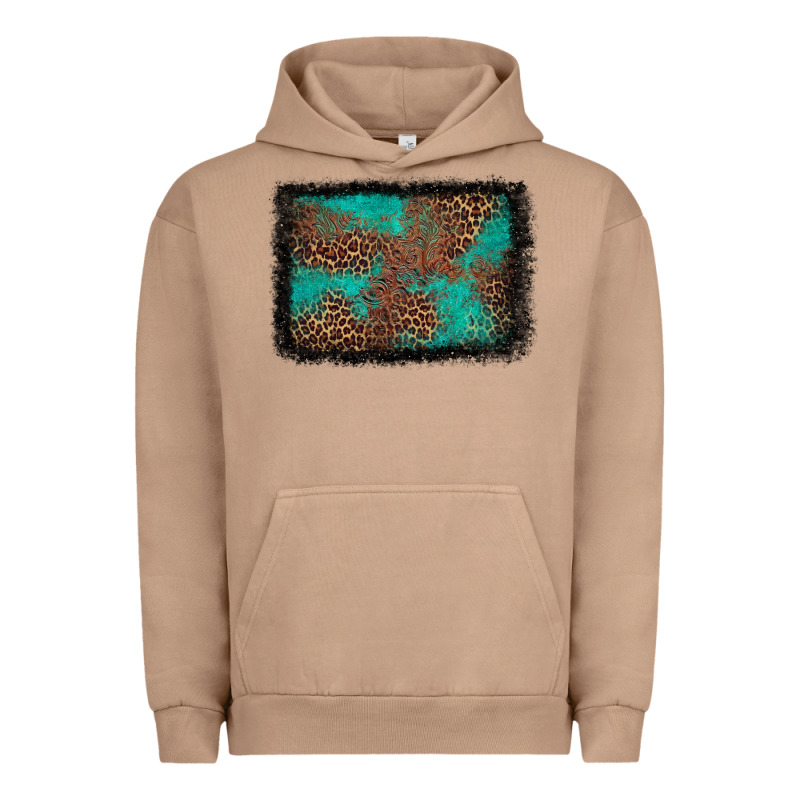Western Leopard Turquoise Glitter Tooled Leather Urban Hoodie by FaDigitalArtStudio | Teevron