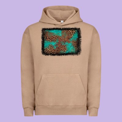 Western Leopard Turquoise Glitter Tooled Leather Urban Hoodie Designed By Fadigitalartstudio