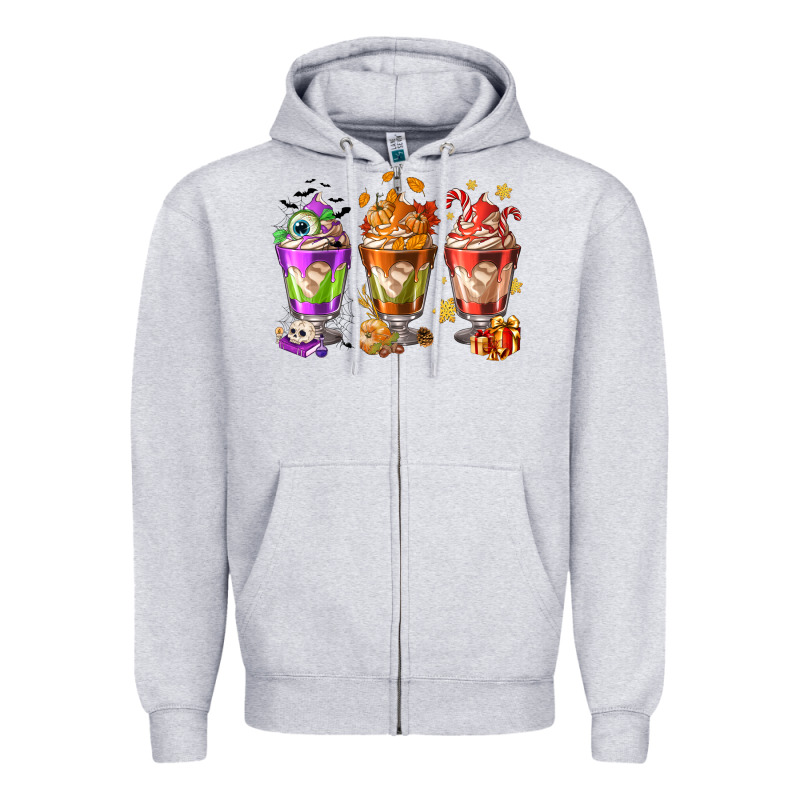 Hallothanksmas Coffee Cups Zipper Hoodie by NancyCooperArtShop | Teevron