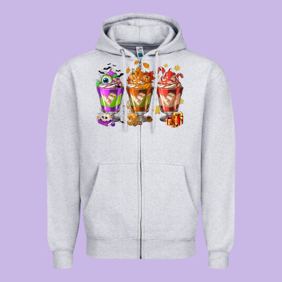Hallothanksmas Coffee Cups Zipper Hoodie Designed By Nancycooperartshop