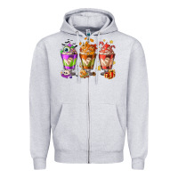 Heather Grey Hallothanksmas coffee cups Zipper Hoodie - NancyCooperArtShop