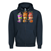 Navy Hallothanksmas coffee cups Zipper Hoodie - NancyCooperArtShop