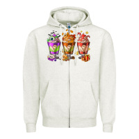 Oatmeal Heather Hallothanksmas coffee cups Zipper Hoodie - NancyCooperArtShop