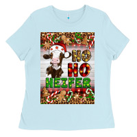 Baby Blue Christmas Ho Ho Ho Heifer Ladies Tee - Artiststas