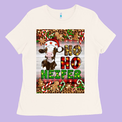 Christmas Ho Ho Ho Heifer Ladies Tee Designed By Artiststas