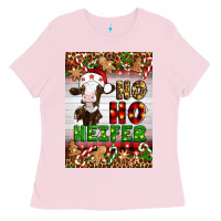 Bubblegum Pink Christmas Ho Ho Ho Heifer Ladies Tee - Artiststas