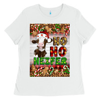White Christmas Ho Ho Ho Heifer Ladies Tee - Artiststas