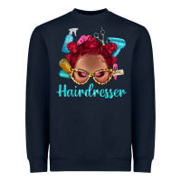 Navy Afro Bantu Knots Red Hairdresser With Leopard Glasses Bbs Heavyweight Sweatshirt - BundleAndBundleShop