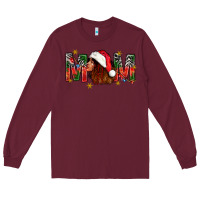Burgundy Western Mom With Woman In Santa Hat Long Sleeve Tee - BundleAndBundleShop