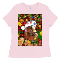 Bubblegum Pink Christmas horse Ladies Tee - Artiststas