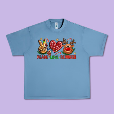 Peace Love Reindeer Christmas Urban Heavy Tee Designed By Nancycooperartshop