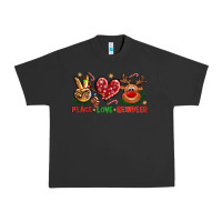 Pigment Black peace love reindeer christmas Urban Heavy Tee - NancyCooperArtShop
