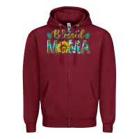 Burgundy Western Blessed Mama with Leopard and Sunflower Zipper Hoodie - texasbilliewilder