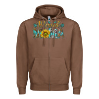 Chestnut Western Blessed Mama with Leopard and Sunflower Zipper Hoodie - texasbilliewilder