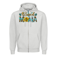 Dove Grey Western Blessed Mama with Leopard and Sunflower Zipper Hoodie - texasbilliewilder