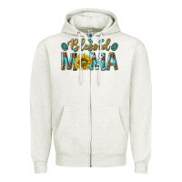Oatmeal Heather Western Blessed Mama with Leopard and Sunflower Zipper Hoodie - texasbilliewilder