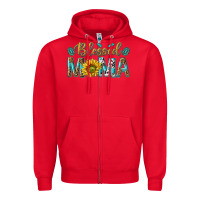 Red Western Blessed Mama with Leopard and Sunflower Zipper Hoodie - texasbilliewilder