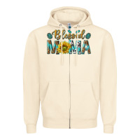 Sandshell Western Blessed Mama with Leopard and Sunflower Zipper Hoodie - texasbilliewilder