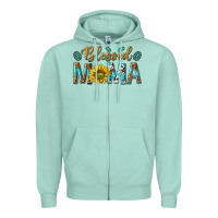 Seafoam Western Blessed Mama with Leopard and Sunflower Zipper Hoodie - texasbilliewilder