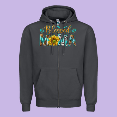 Western Blessed Mama With Leopard And Sunflower Zipper Hoodie Designed By Texasbilliewilder
