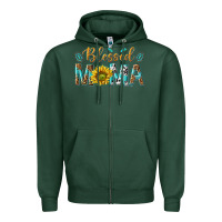 Sports Green Western Blessed Mama with Leopard and Sunflower Zipper Hoodie - texasbilliewilder