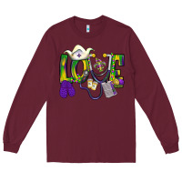 Burgundy Mardi Gras Love Nurse Long Sleeve Tee - BundleAndBundleShop